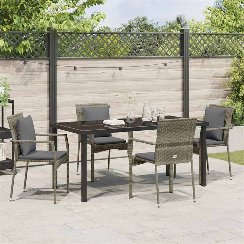 Afuera Living 5 Piece Poly Rattan Garden Dining Set with Cushions in Gray
