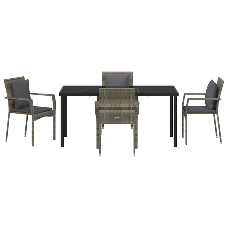 Afuera Living 5 Piece Poly Rattan Garden Dining Set with Cushions in Gray