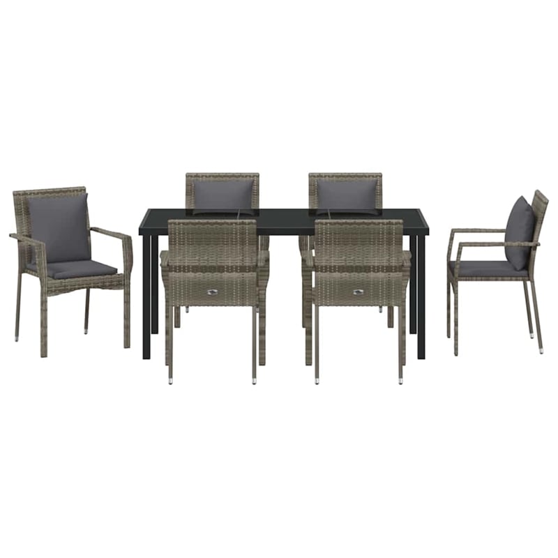 Afuera Living 7 Piece Poly Rattan Garden Dining Set with Cushions in Gray