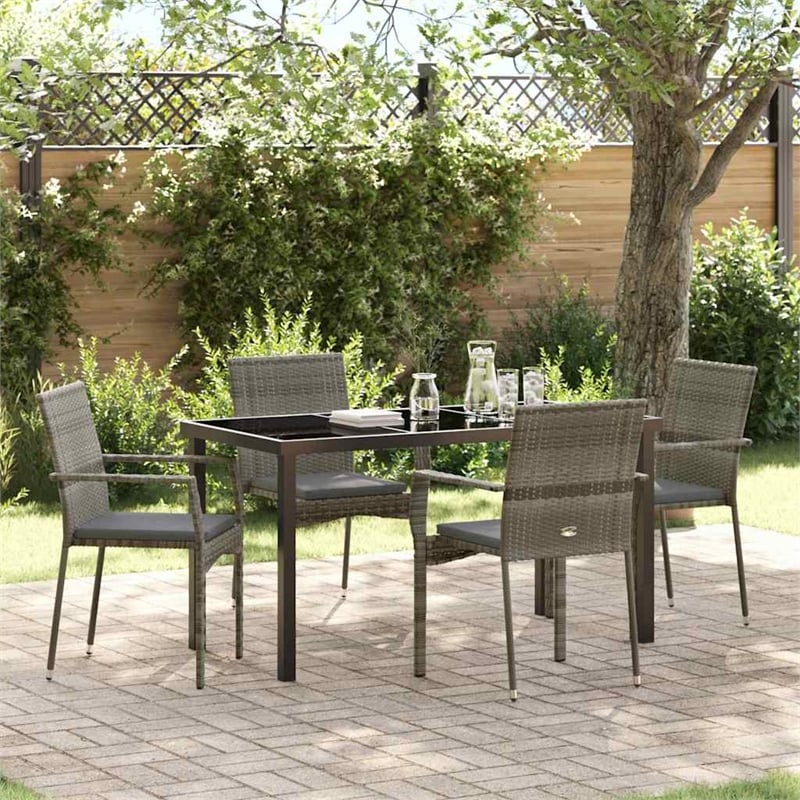 Afuera Living 5 Piece Poly Rattan Garden Dining Set with Cushions in Gray
