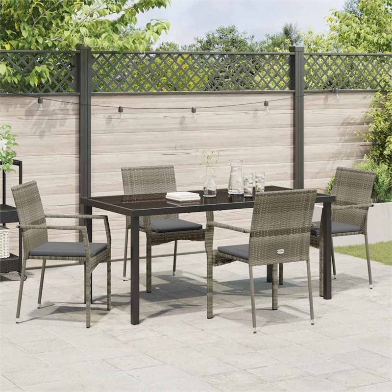 Afuera Living 5 Piece Poly Rattan Garden Dining Set with Cushions in Gray