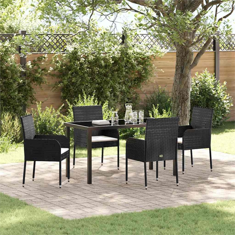 Afuera Living 5 Piece Poly Rattan Garden Dining Set with Cushions in Black