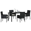 Afuera Living 5 Piece Poly Rattan Garden Dining Set with Cushions in Black