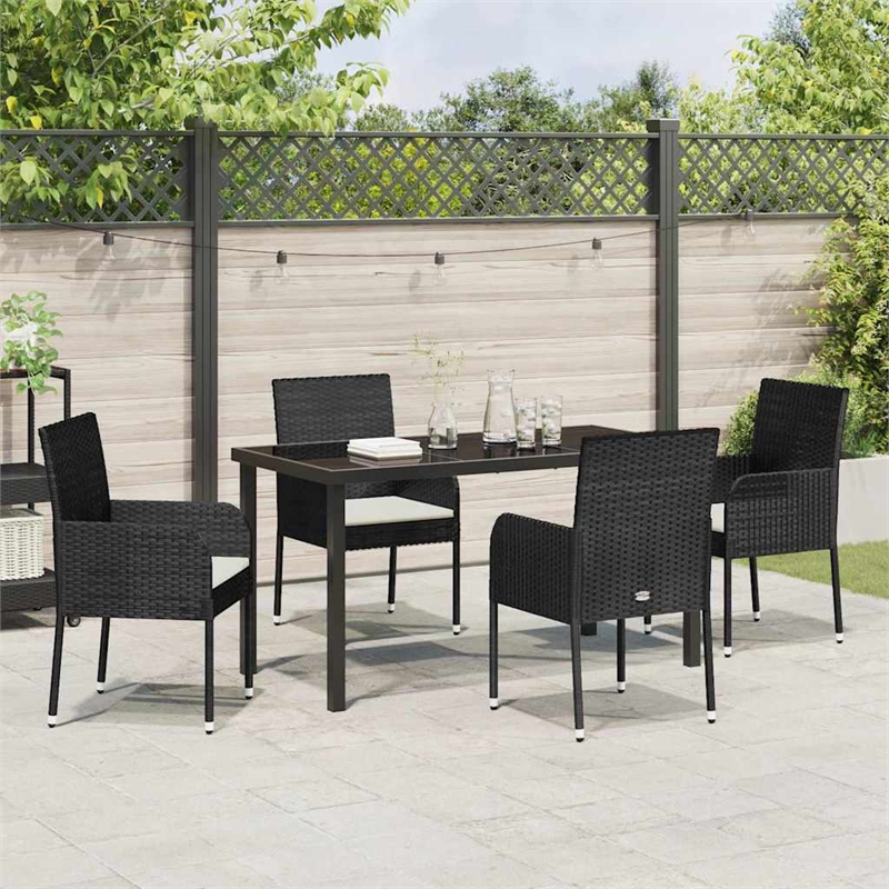 Afuera Living 5 Piece Poly Rattan Garden Dining Set with Cushions in Black