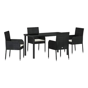 Afuera Living 5 Piece Poly Rattan Garden Dining Set with Cushions in Black