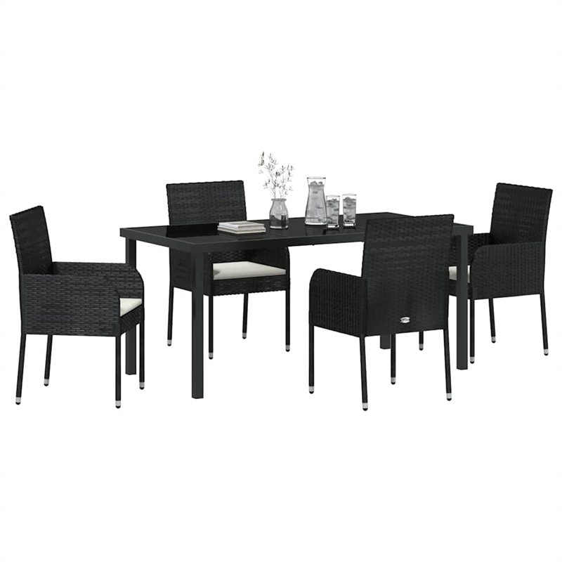 Afuera Living 5 Piece Poly Rattan Garden Dining Set with Cushions in Black