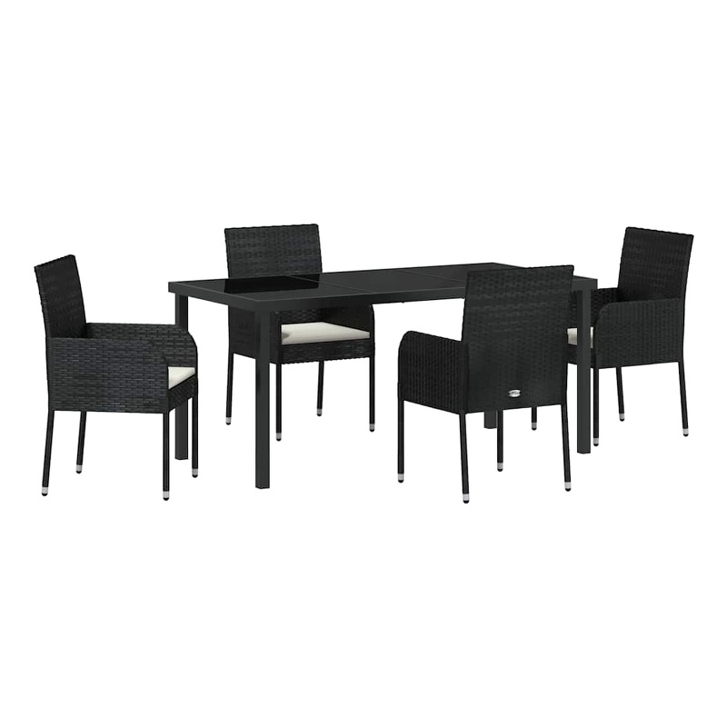 Afuera Living 5 Piece Poly Rattan Garden Dining Set with Cushions in Black