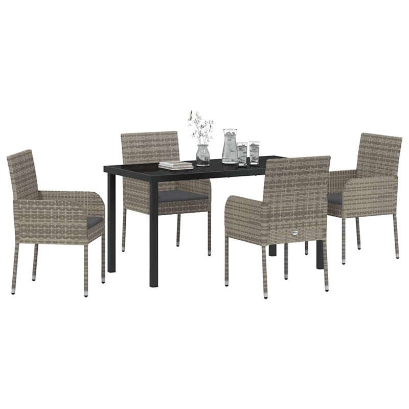 Afuera Living 5 Piece Poly Rattan Garden Dining Set with Cushions in Gray