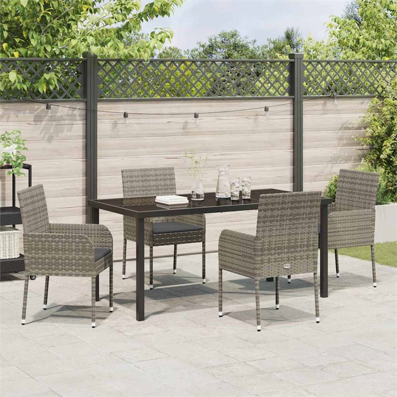 Afuera Living 5 Piece Poly Rattan Garden Dining Set with Cushions in Gray