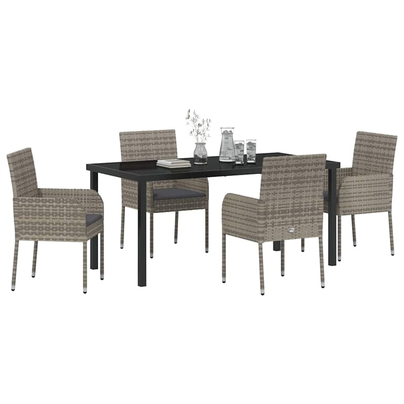 Afuera Living 5 Piece Poly Rattan Garden Dining Set with Cushions in Gray