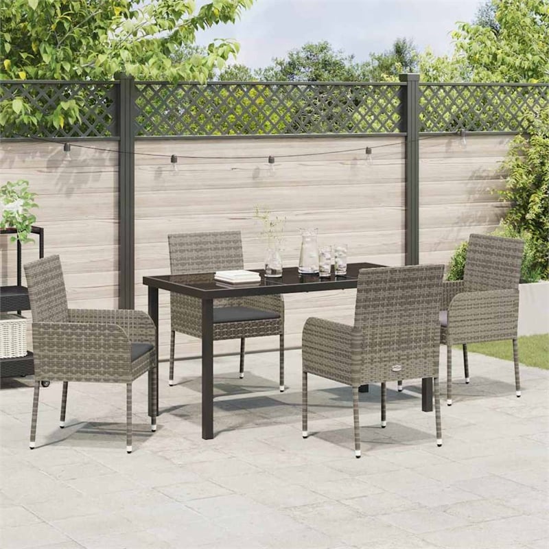 Afuera Living 5 Piece Poly Rattan Garden Dining Set with Cushions in Gray