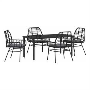 Afuera Living 5 Piece Poly Rattan Garden Dining Set in Black