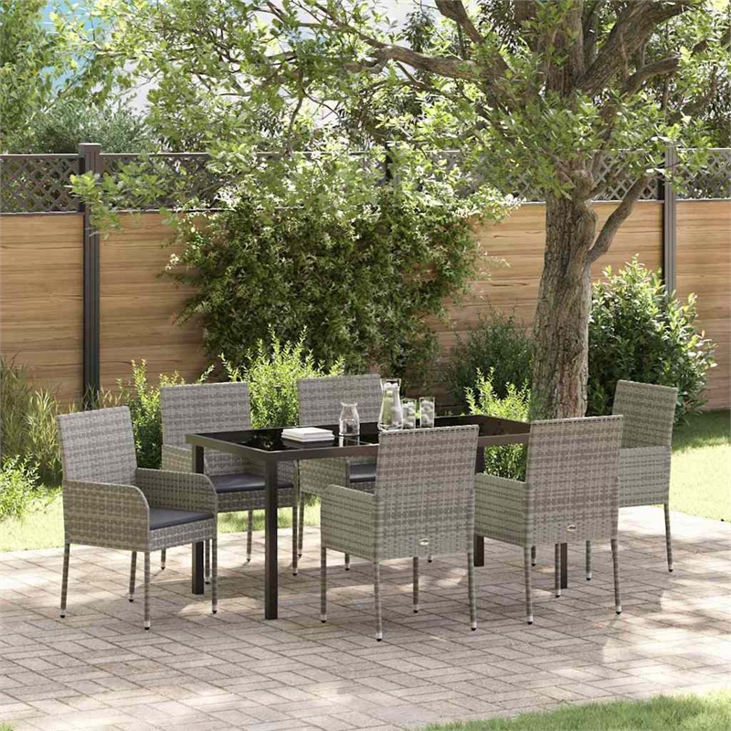 Afuera Living 7 Piece Poly Rattan Garden Dining Set with Cushions in Gray