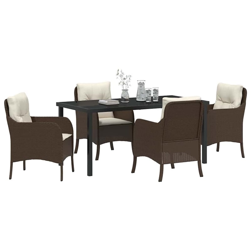 Afuera Living 5 Piece Poly Rattan Garden Dining Set with Cushions in Brown