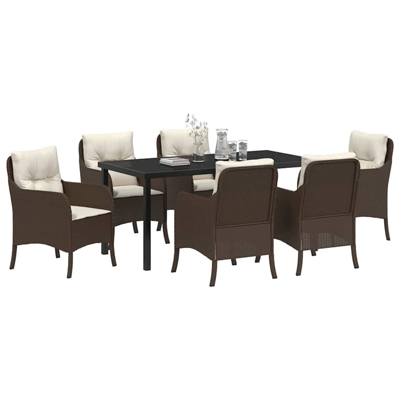 Afuera Living 7 Piece Poly Rattan Garden Dining Set with Cushions in Brown