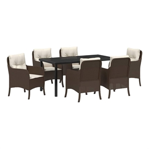 Afuera Living 7 Piece Poly Rattan Garden Dining Set with Cushions in Brown