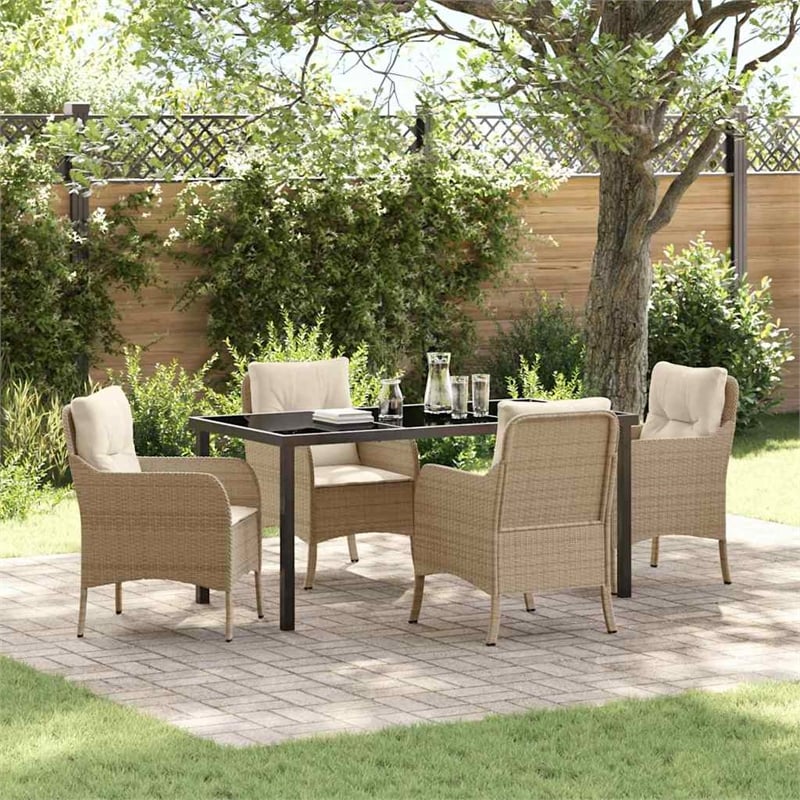 Afuera Living 5 Piece Poly Rattan Garden Dining Set with Cushions in Beige