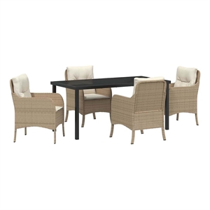 Afuera Living 5 Piece Poly Rattan Garden Dining Set with Cushions in Beige