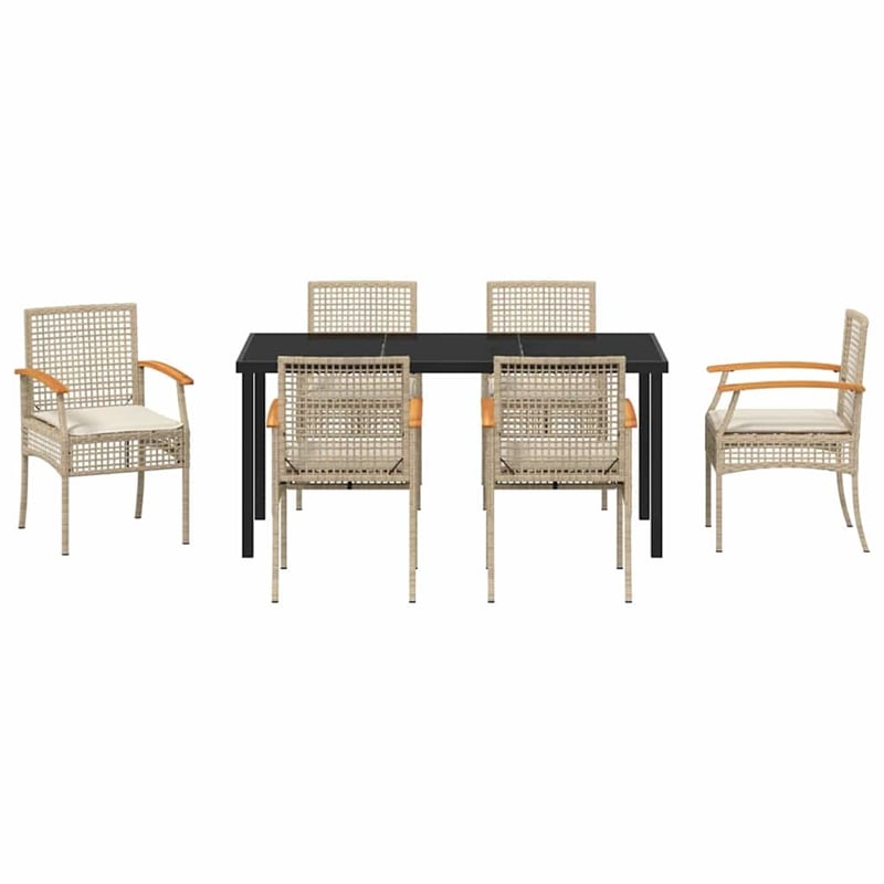 Afuera Living Contemporary 7 Piece Rattan Garden Dining Set in Beige