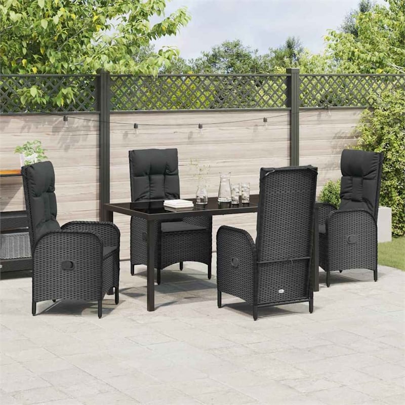 Afuera Living 5 Piece Poly Rattan Garden Dining Set with Cushions in Black