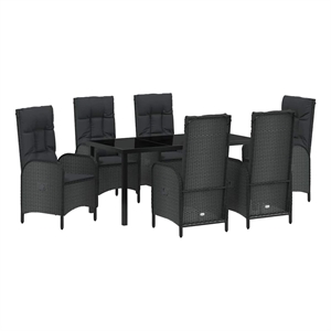 Afuera Living 7 Piece Poly Rattan Garden Dining Set with Cushions in Black