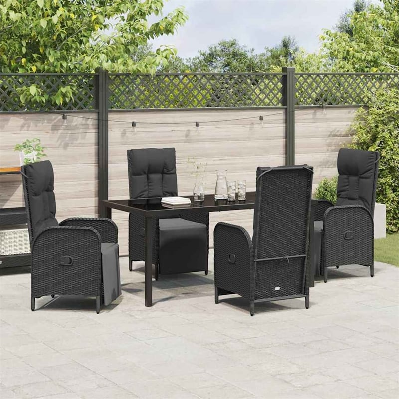 Afuera Living 5 Piece Poly Rattan Garden Dining Set with Cushions in Black