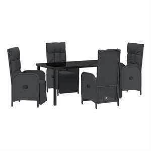 Afuera Living 5 Piece Poly Rattan Garden Dining Set with Cushions in Black
