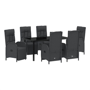 Afuera Living 7 Piece Poly Rattan Garden Dining Set with Cushions in Black