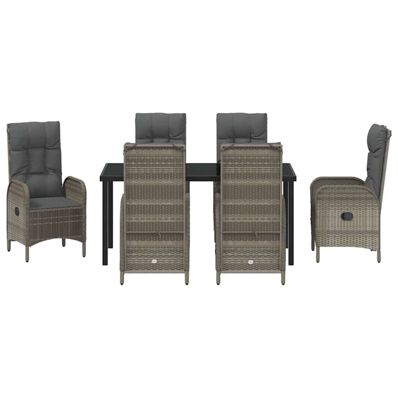 Afuera Living 7 Piece Poly Rattan Garden Dining Set with Cushions in Gray
