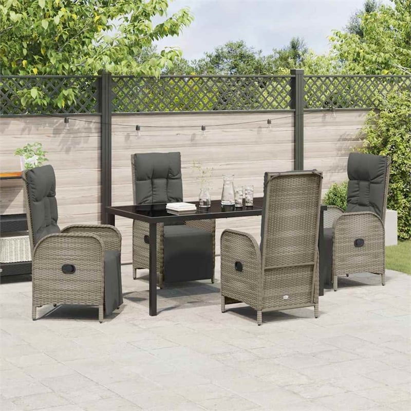 Afuera Living 5 Piece Poly Rattan Garden Dining Set with Cushions in Gray