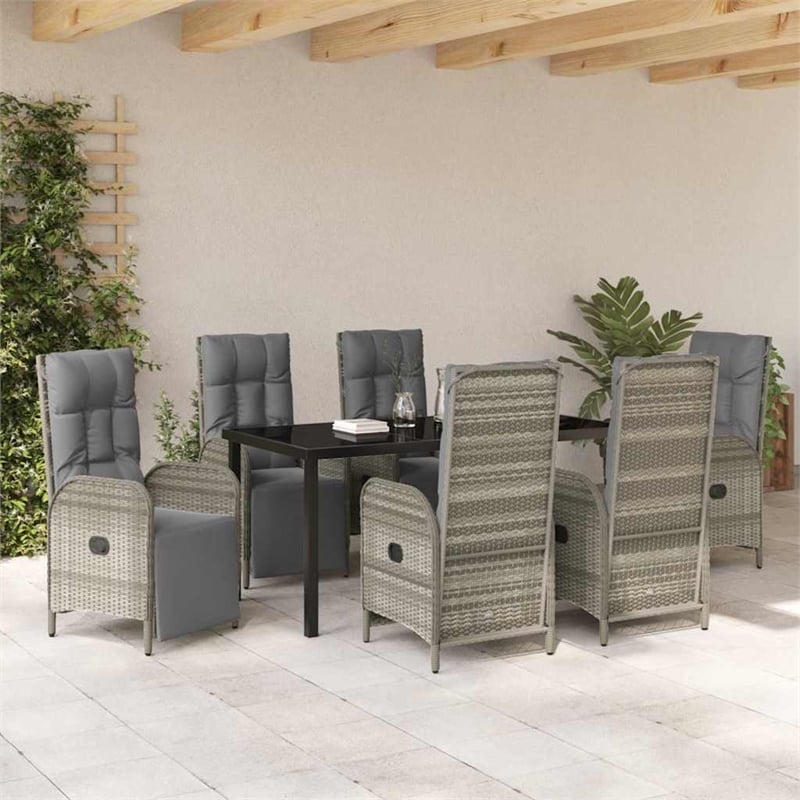 Afuera Living 7 Piece Poly Rattan Garden Dining Set with Cushions in Gray