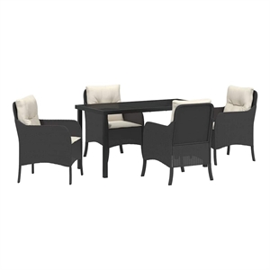 Afuera Living 5 Piece Poly Rattan Garden Dining Set with Cushions in Black
