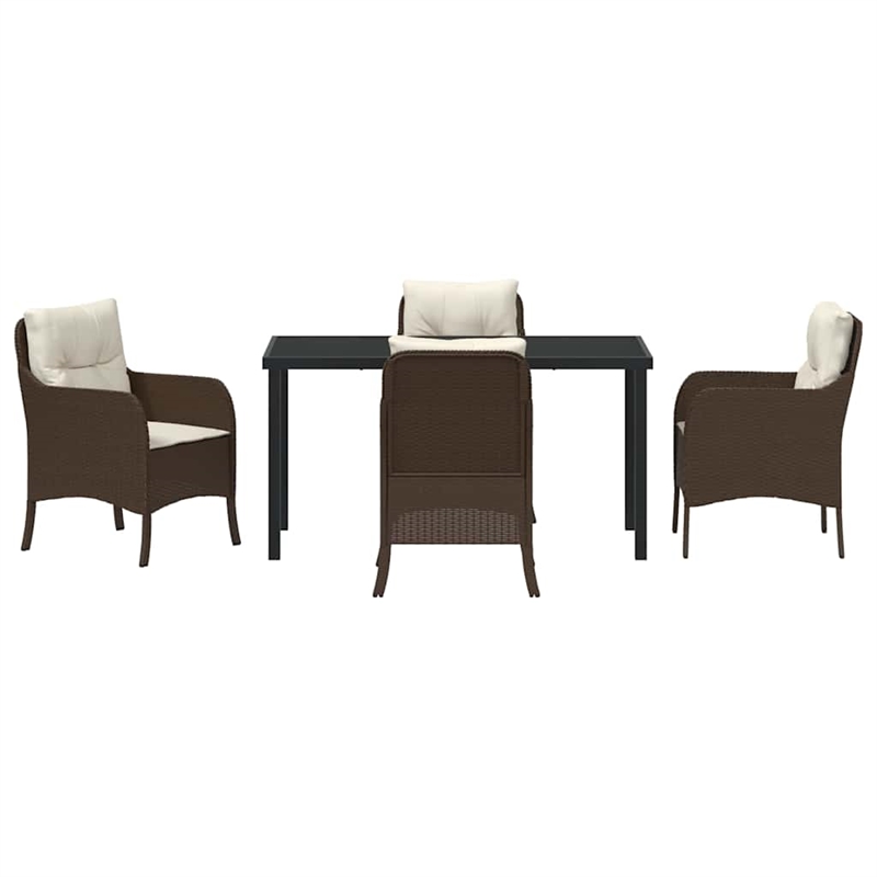 Afuera Living 5 Piece Poly Rattan Garden Dining Set with Cushions in Brown
