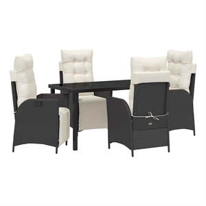 Afuera Living 5 Piece Poly Rattan Garden Dining Set with Cushions in Black