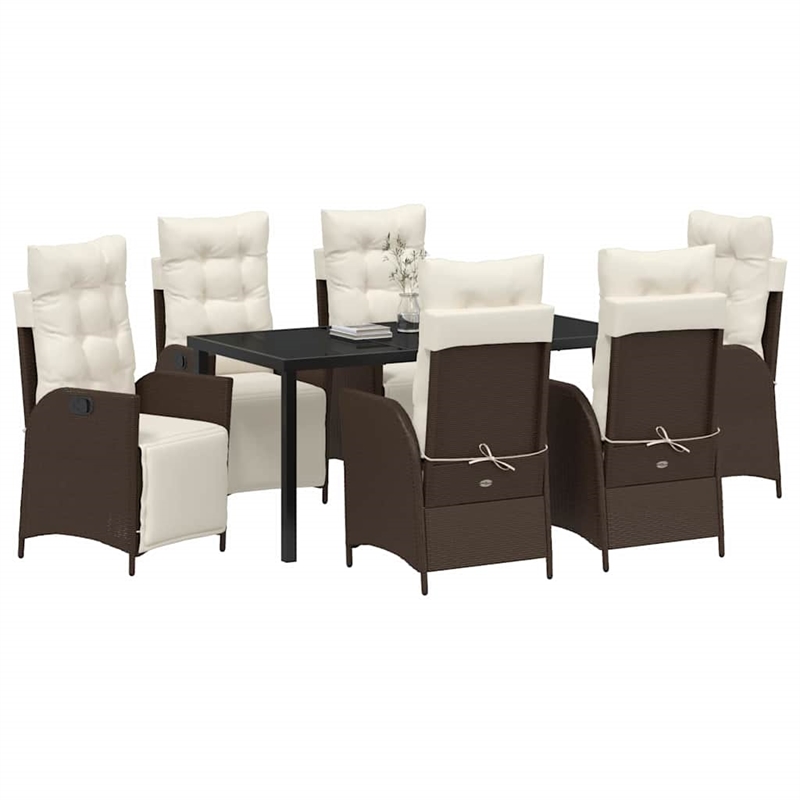 Afuera Living 7 Piece Poly Rattan Garden Dining Set with Cushions in Brown