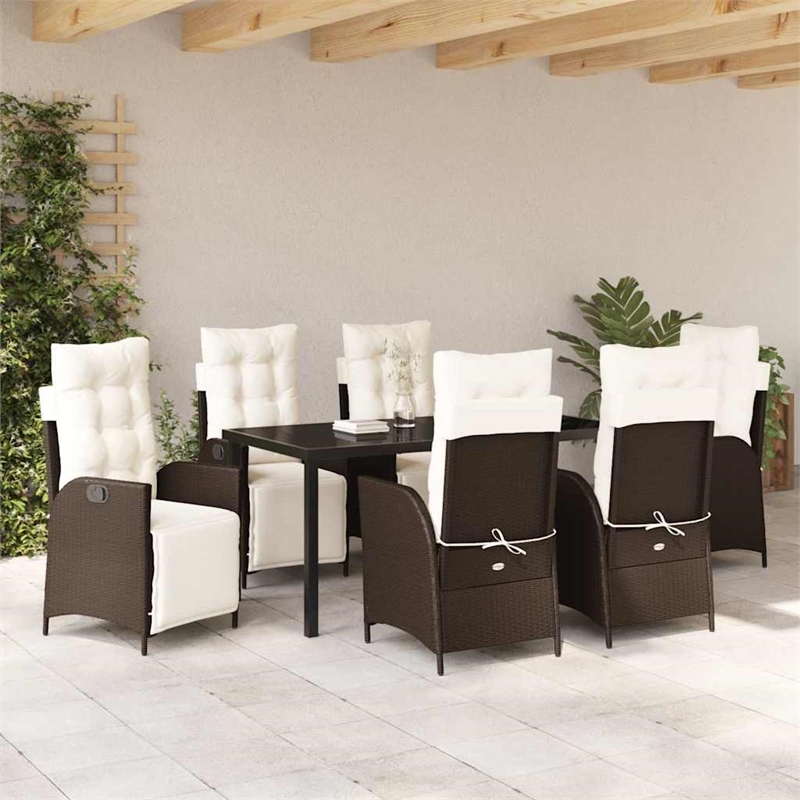 Afuera Living 7 Piece Poly Rattan Garden Dining Set with Cushions in Brown