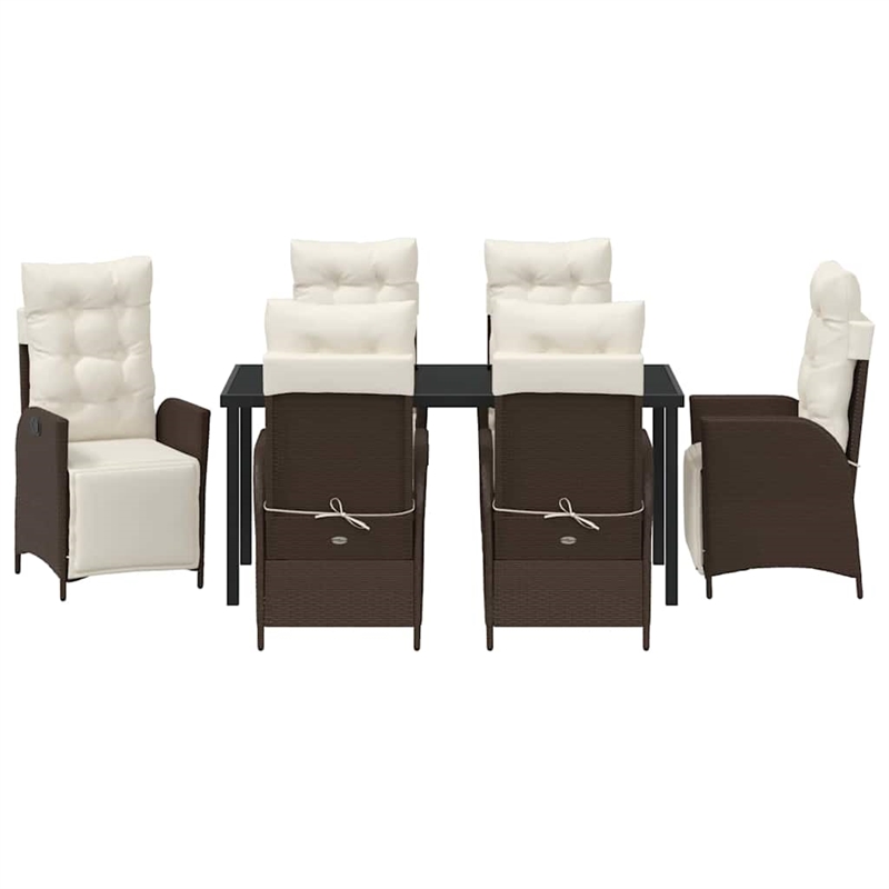 Afuera Living 7 Piece Poly Rattan Garden Dining Set with Cushions in Brown