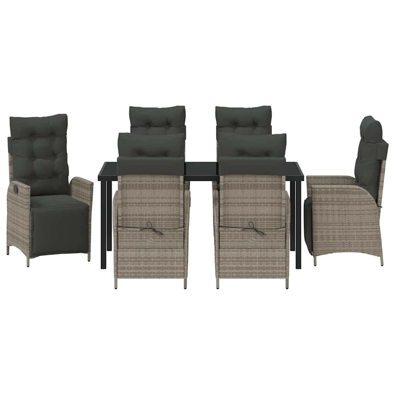 Afuera Living 7 Piece Poly Rattan Garden Dining Set with Cushions in Gray
