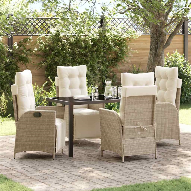 Afuera Living 5 Piece Poly Rattan Garden Dining Set with Cushions in Beige