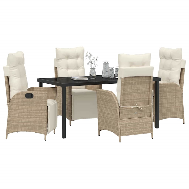 Afuera Living 5 Piece Poly Rattan Garden Dining Set with Cushions in Beige