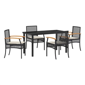 Afuera Living Contemporary 5 Piece Rattan Garden Dining Set in Black