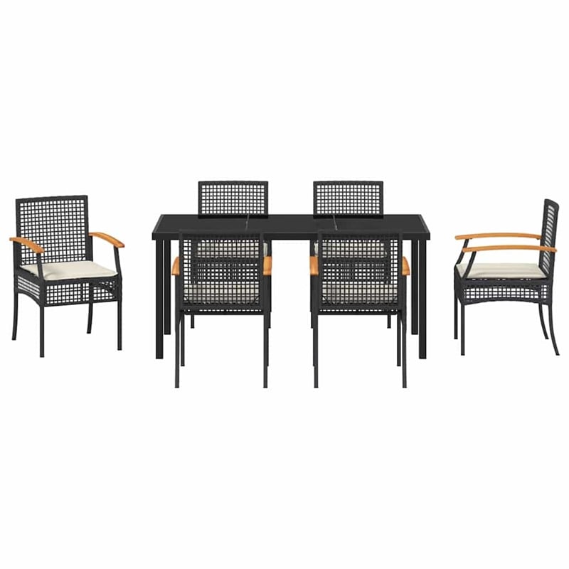 Afuera Living Contemporary 7 Piece Rattan Garden Dining Set in Black