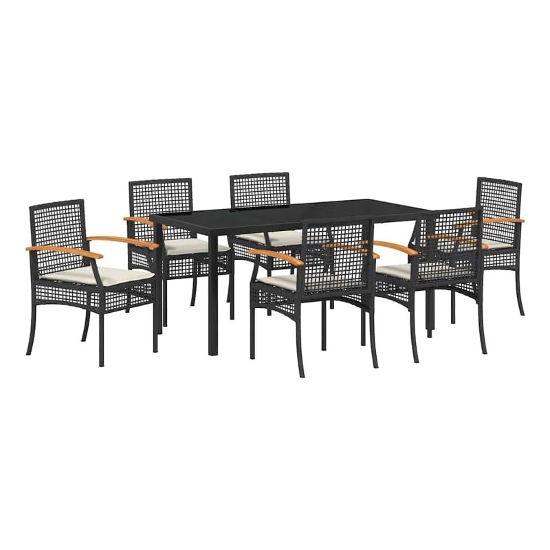 Afuera Living Contemporary 7 Piece Rattan Garden Dining Set in Black