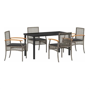 Afuera Living Contemporary 5 Piece Rattan Garden Dining Set in Gray