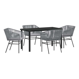 Afuera Living 5 Pc Powder-Coated Steel Garden Dining Set with Cushions in Gray