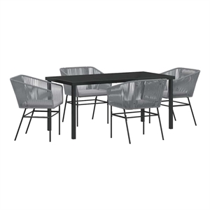 Afuera Living 5 Pc Powder-Coated Steel Garden Dining Set with Cushions in Gray