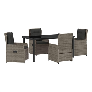 Afuera Living Contemporary 5 Piece Poly Rattan Garden Dining Set in Gray