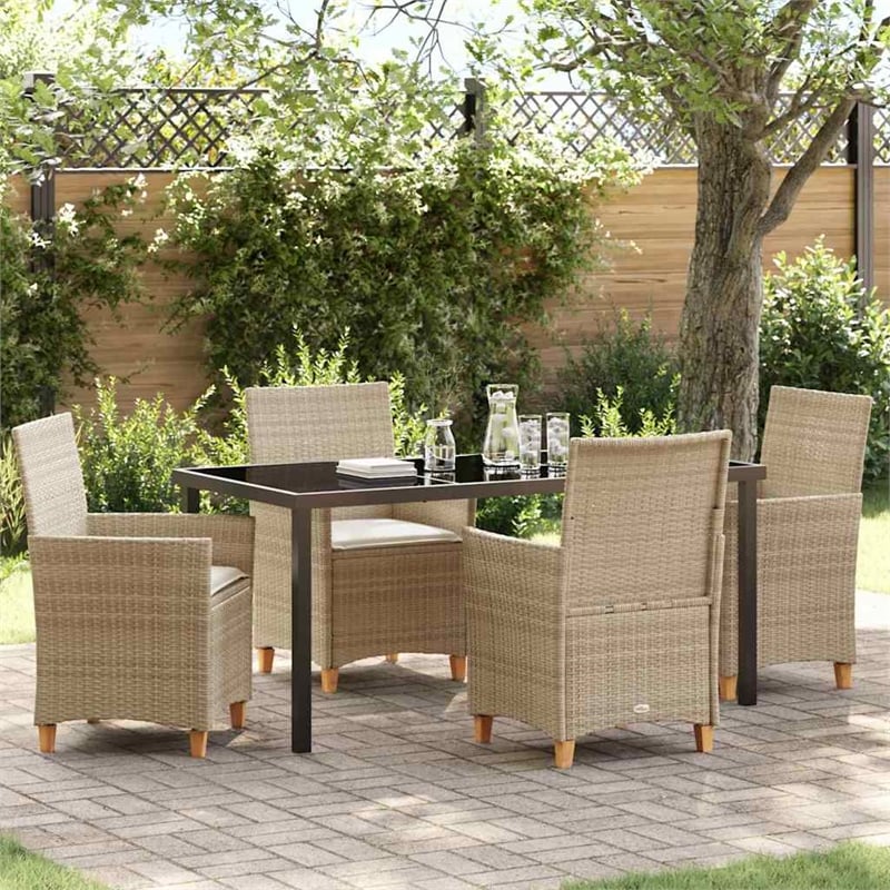 Afuera Living 5 Piece Poly Rattan Garden Dining Set in Beige