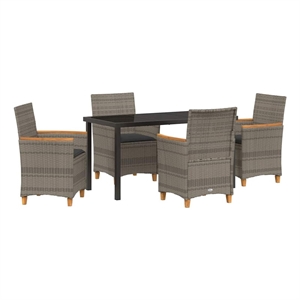 Afuera Living Contemporary 5 Piece Poly Rattan Garden Dining Set in Gray