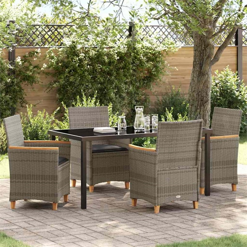 Afuera Living Contemporary 5 Piece Poly Rattan Garden Dining Set in Gray